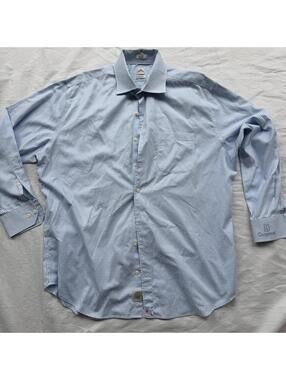 Peter Millar Men's Dress Shirt - Blue Check, 17.5 Long Sleeve PGA Tour Logo